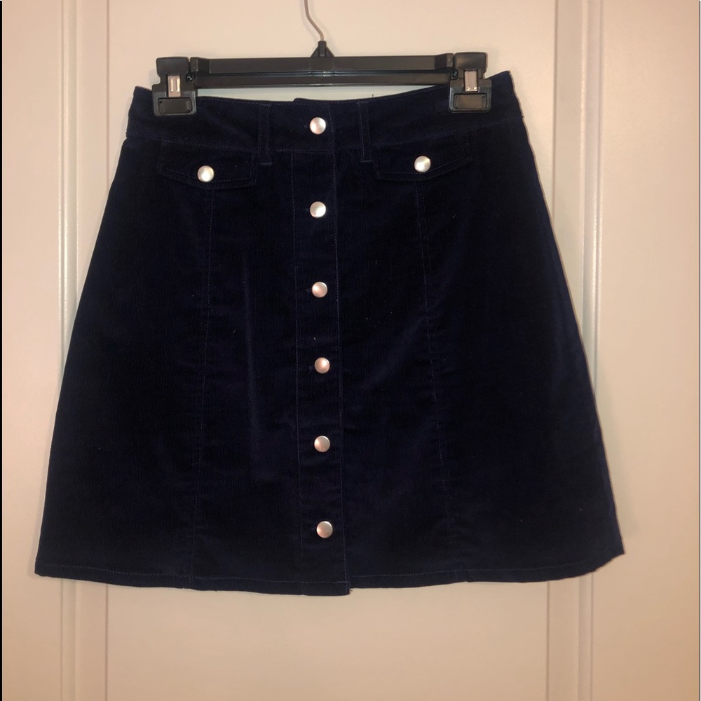Navy Corduroy Button Up Skirt